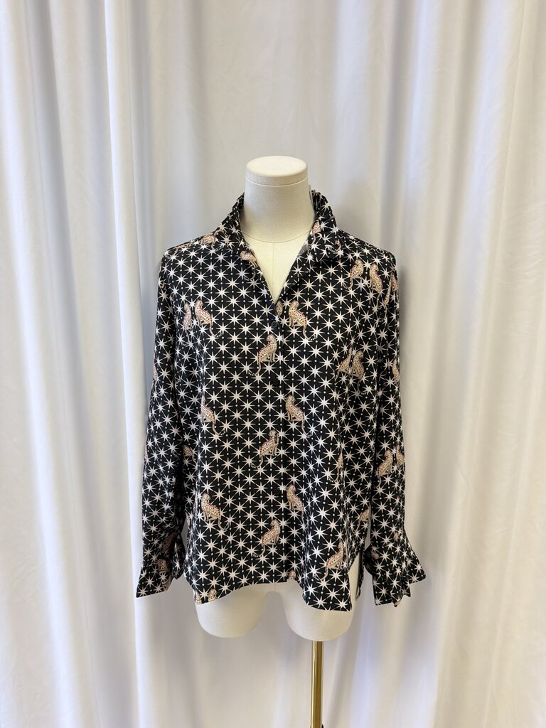 Vilagallo Black Patterned Button Up