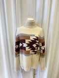 360 Cashmere Cream Print Turtleneck