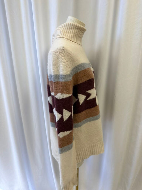 360 Cashmere Cream Print Turtleneck