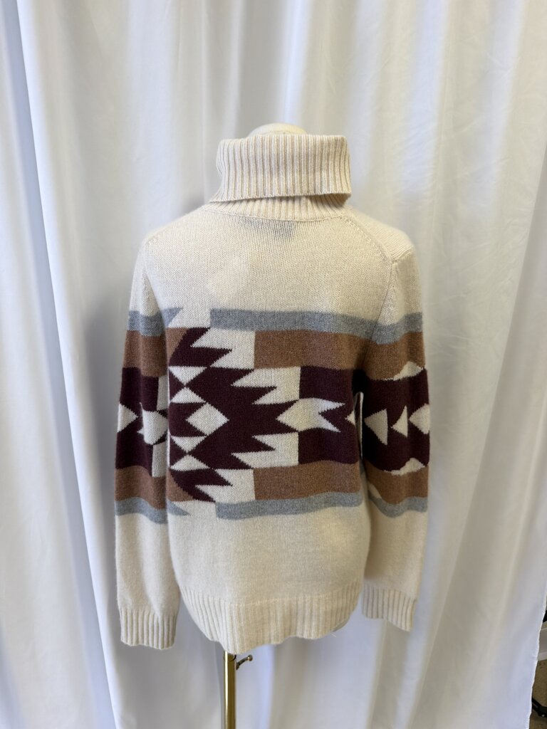 360 Cashmere Cream Print Turtleneck