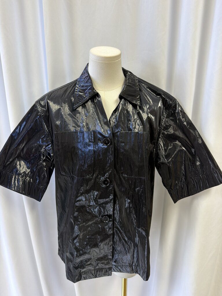 Dries Van Noten Crinkled Black Short Sleeve Button Up