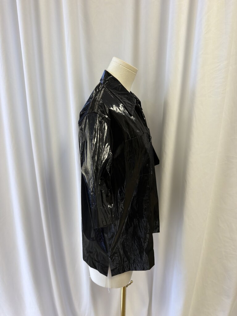 Dries Van Noten Crinkled Black Short Sleeve Button Up