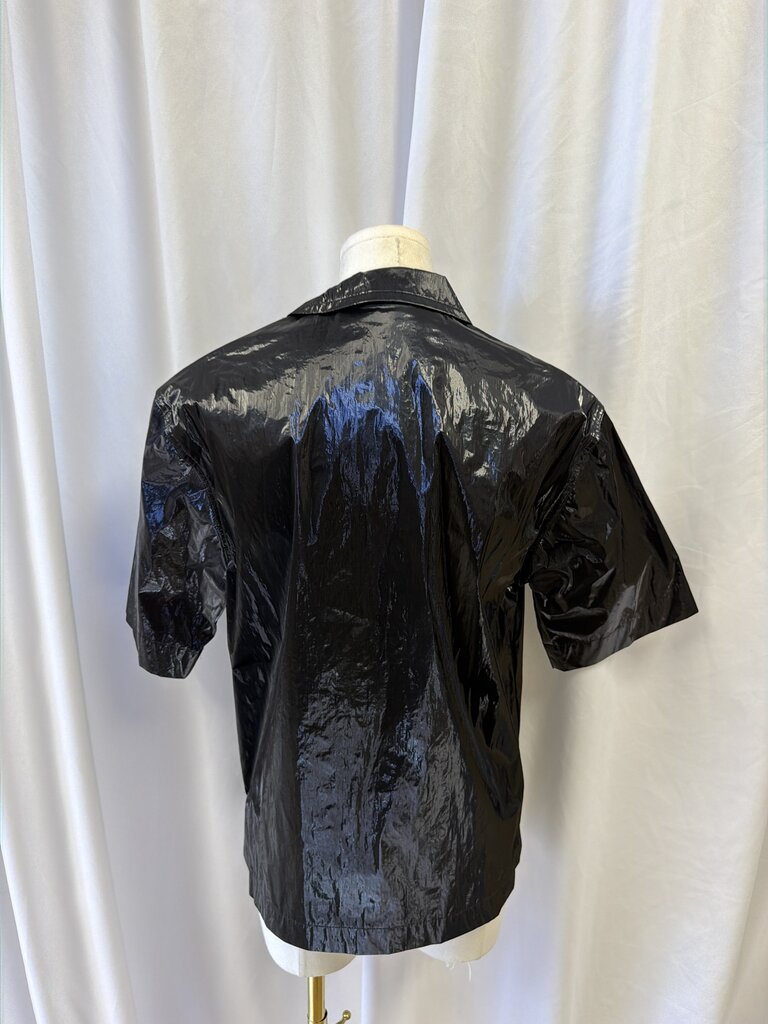 Dries Van Noten Crinkled Black Short Sleeve Button Up