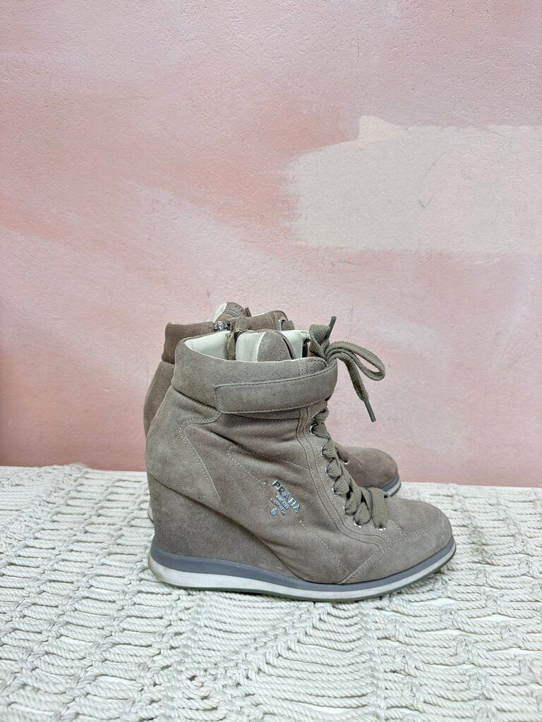 Prada Suede Wedge Sneaker