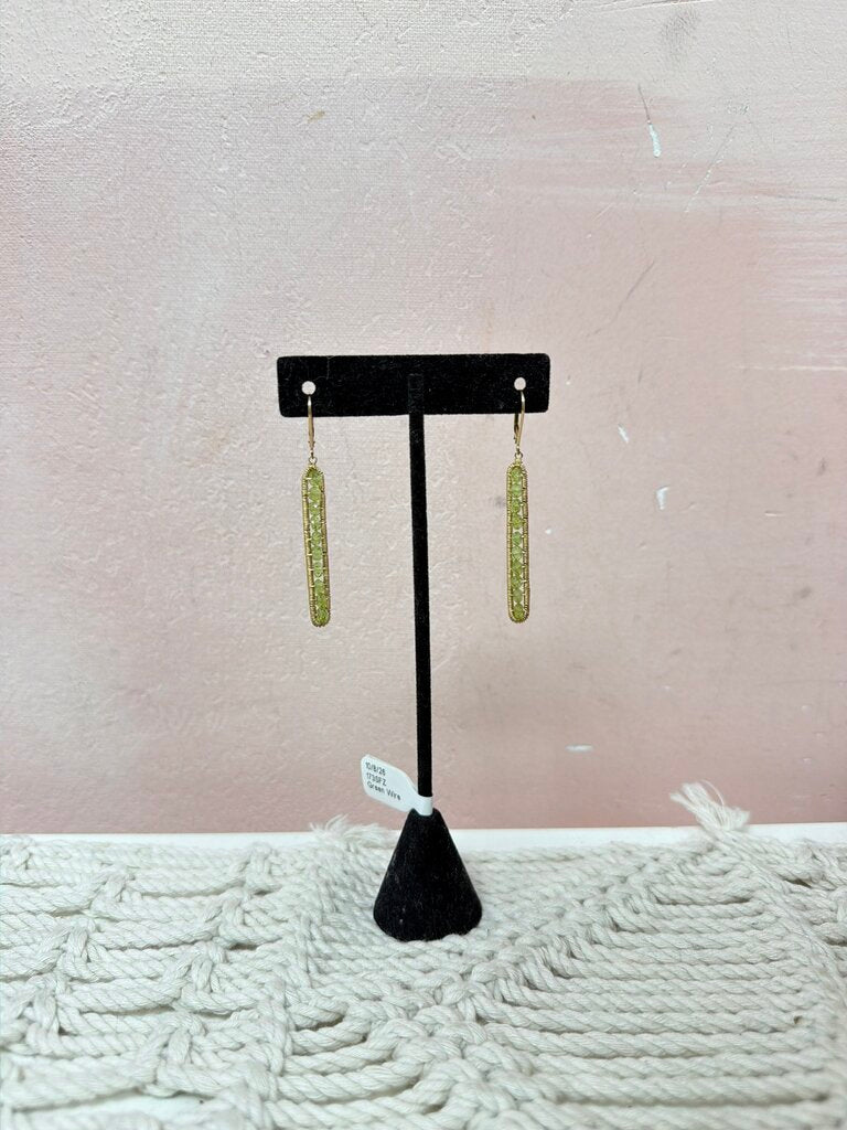 Green Wire Wrapped Drop Earrings (*AP)