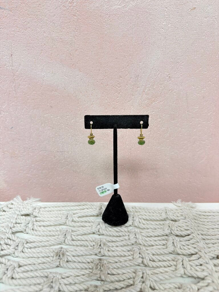 (*AP 5) 18k Yellow Gold Green Drop Earrings
