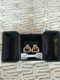 (*AP 9) 14k Yellow Gold & Amethyst Door Knocker Earrings w/Box