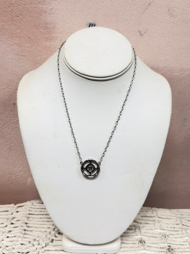 Judith Ripka Sterling Silver, CZ, and 18k Gold Chain Link Pendant Necklace w/ Dustbag