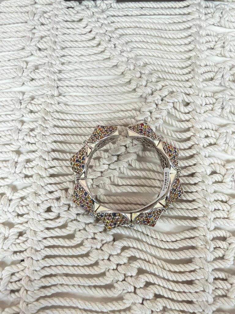 Sterling Silver Hinged Cuff Bracelet w/ Pave Set Sapphires