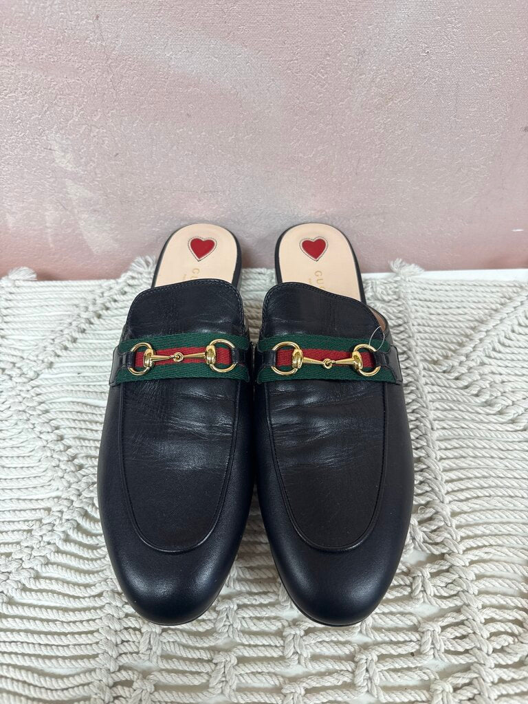 Gucci Web Accent Horsebit Leather Mules (Excellent Condition)