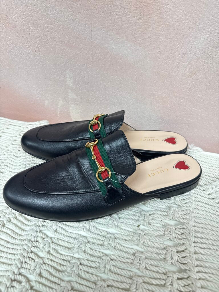 Gucci Web Accent Horsebit Leather Mules (Excellent Condition)