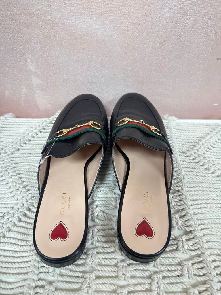 Gucci Web Accent Horsebit Leather Mules (Excellent Condition)