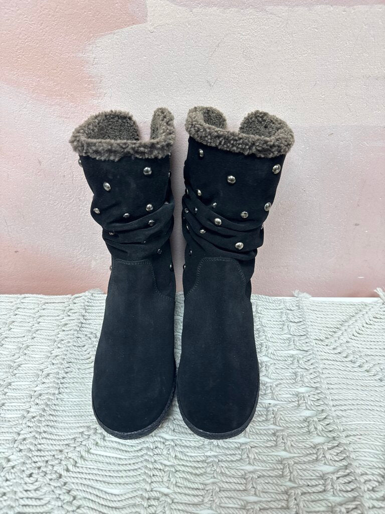 Stuart Weitzman Black Studded Fur Lined Boots