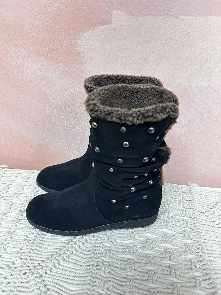 Stuart Weitzman Black Studded Fur Lined Boots