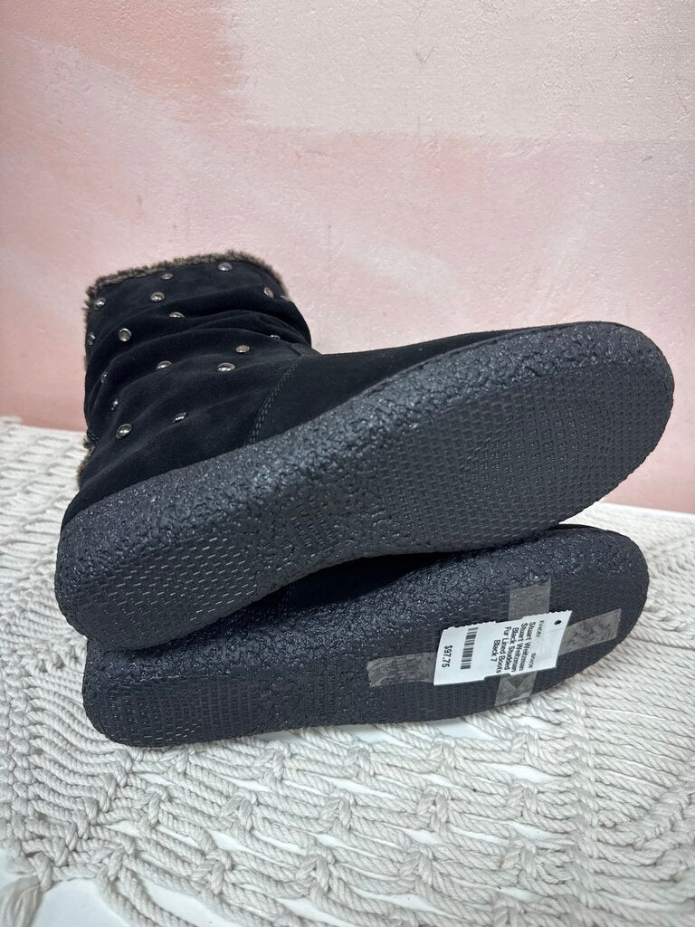 Stuart Weitzman Black Studded Fur Lined Boots