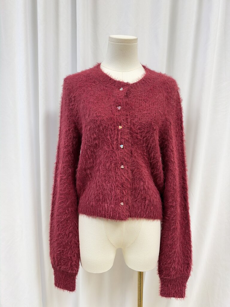 Free People Cotton Blend Mohair Heart Button Sweater