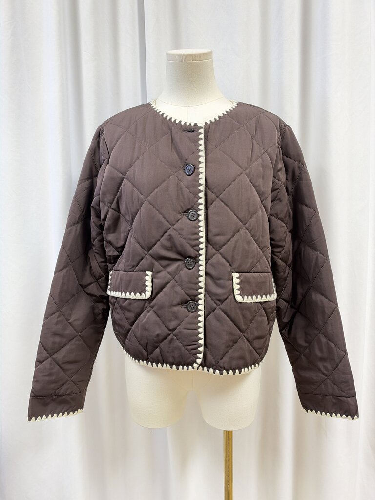 WAYF Embroidered Cropped Puffer Jacket
