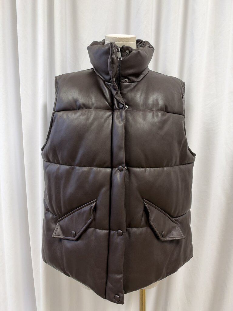Sebby Collection Faux Leather Puffer Vest