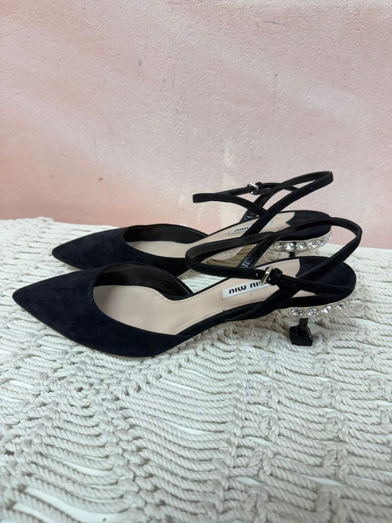 Miu Miu Suede Crystal Embellished Pump w/ Box & Dustbag (Very Good Condition)