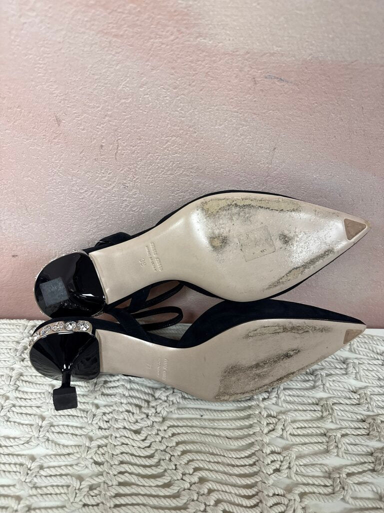 Miu Miu Suede Crystal Embellished Pump w/ Box & Dustbag (Very Good Condition)