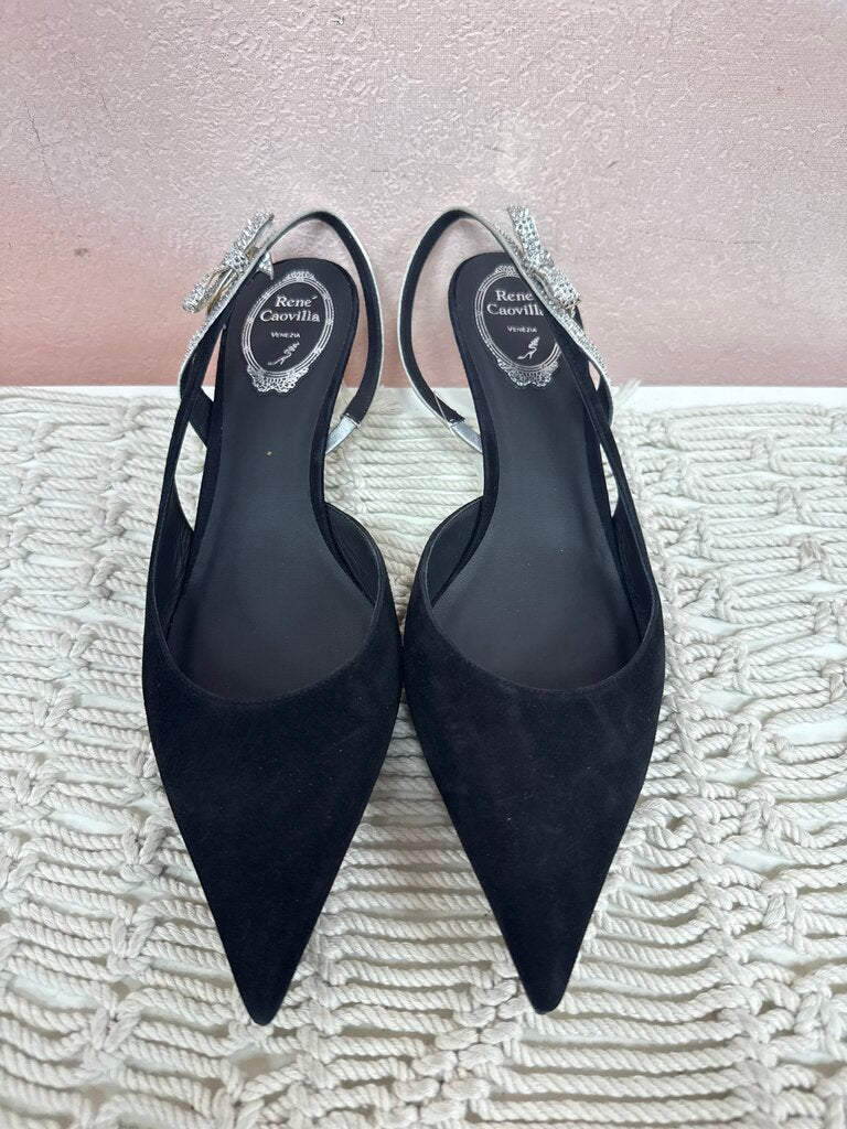 Rene Caovilla Suede Bow Embellished Pump w/ Box & Dustbag