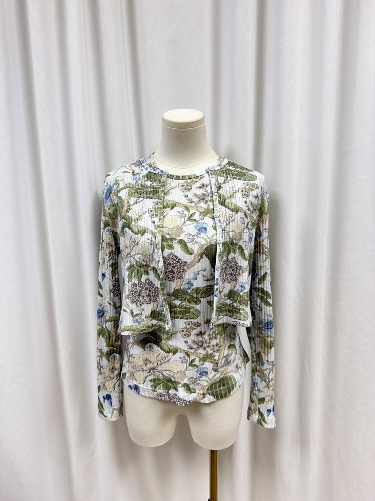BYRD Floral Print Ribbed Top & Cardigan Set