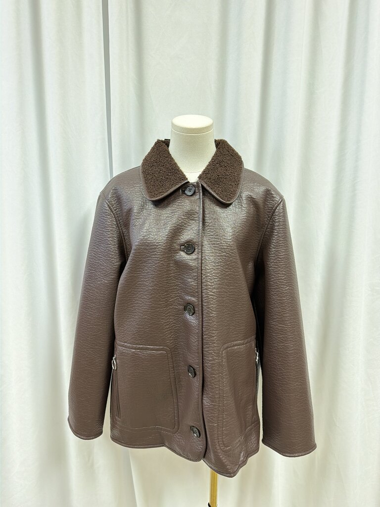 Rails Vegan Leather Shearling Collar Mid Length Coat NWT