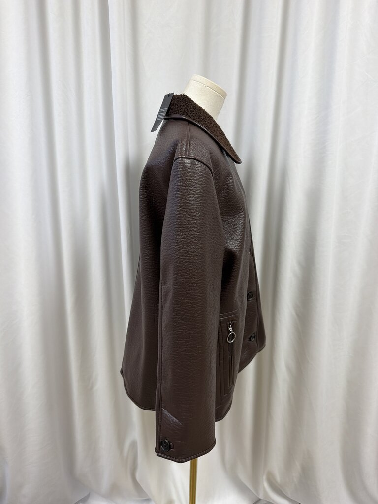 Rails Vegan Leather Shearling Collar Mid Length Coat NWT