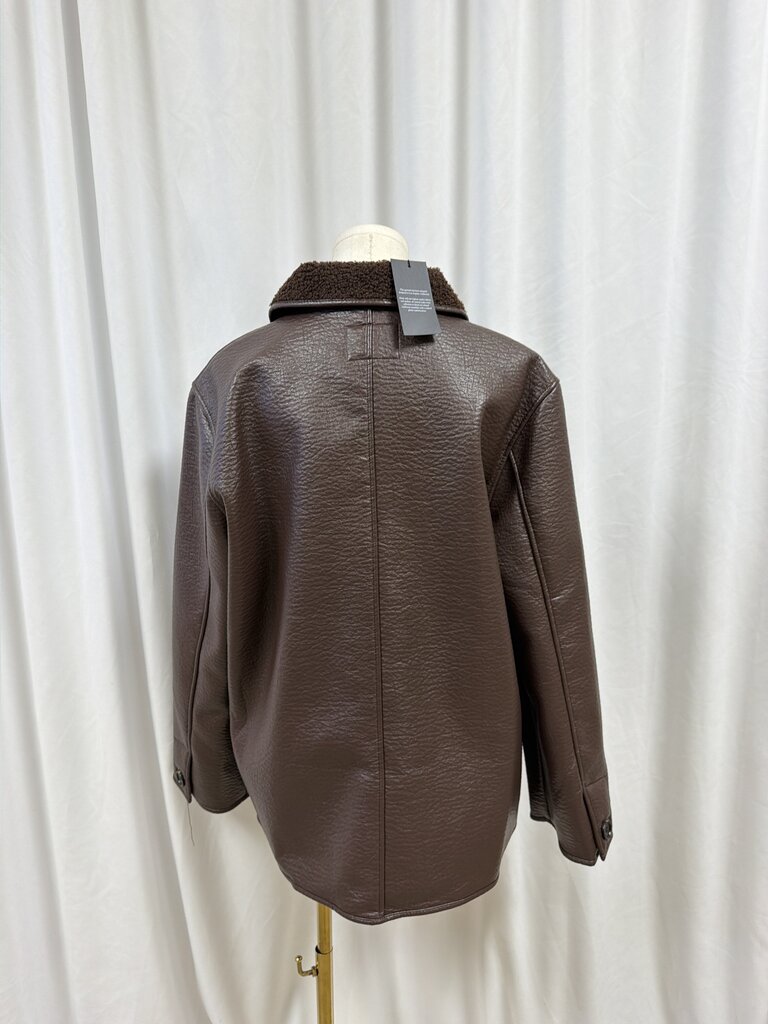 Rails Vegan Leather Shearling Collar Mid Length Coat NWT