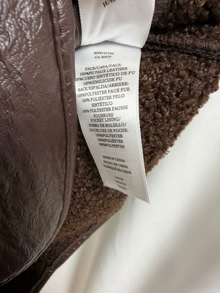 Rails Vegan Leather Shearling Collar Mid Length Coat NWT