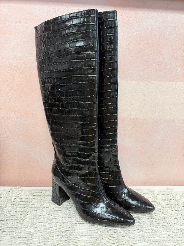 Aquatalia Embossed Weatherproof Tall Block Heel Boot w/ Dustbag