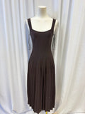 Staud Brown Sleeveless Pleated Knit Dress