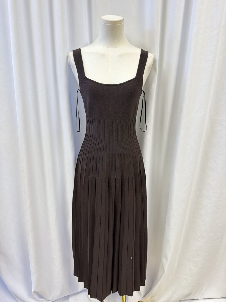 Staud Brown Sleeveless Pleated Knit Dress