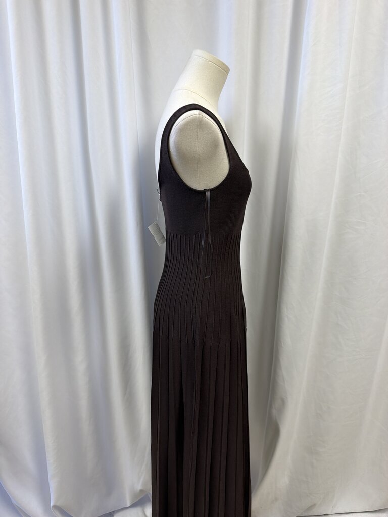 Staud Brown Sleeveless Pleated Knit Dress