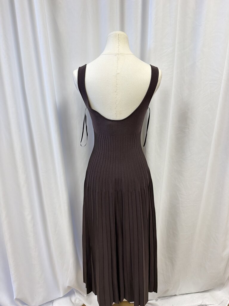 Staud Brown Sleeveless Pleated Knit Dress
