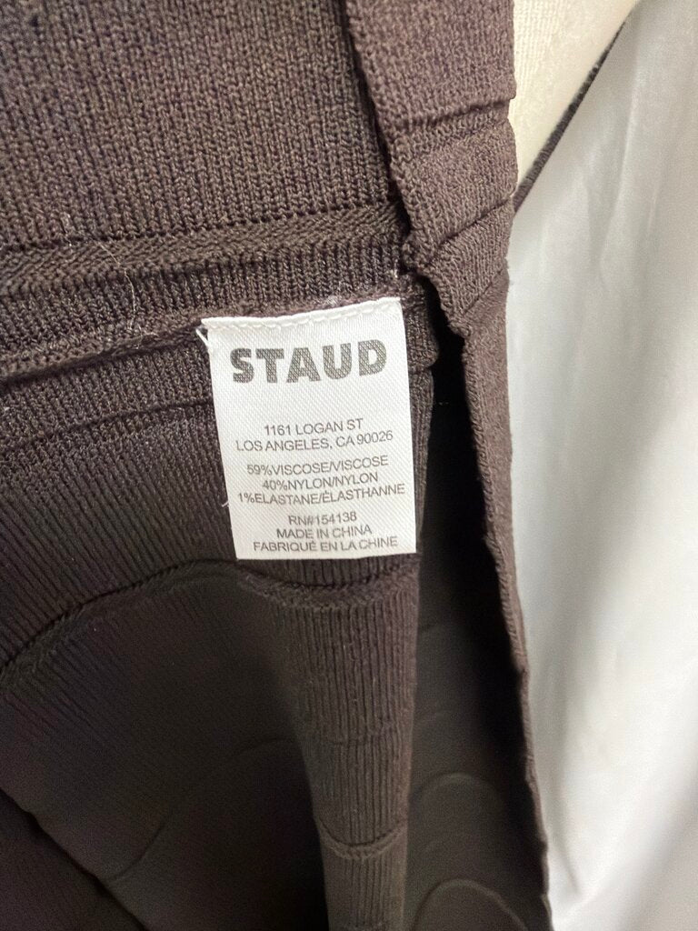 Staud Brown Sleeveless Pleated Knit Dress
