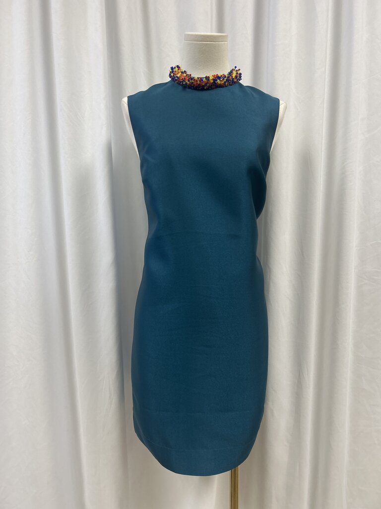 Alemais Green Silk Minidress w/Beaded Collar