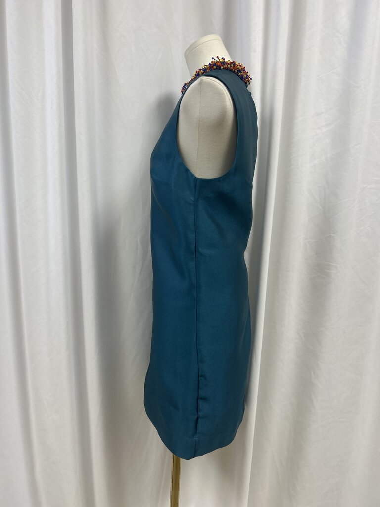 Alemais Green Silk Minidress w/Beaded Collar