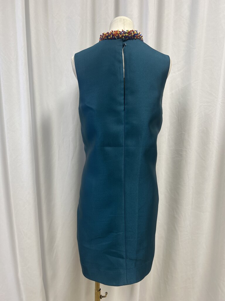 Alemais Green Silk Minidress w/Beaded Collar