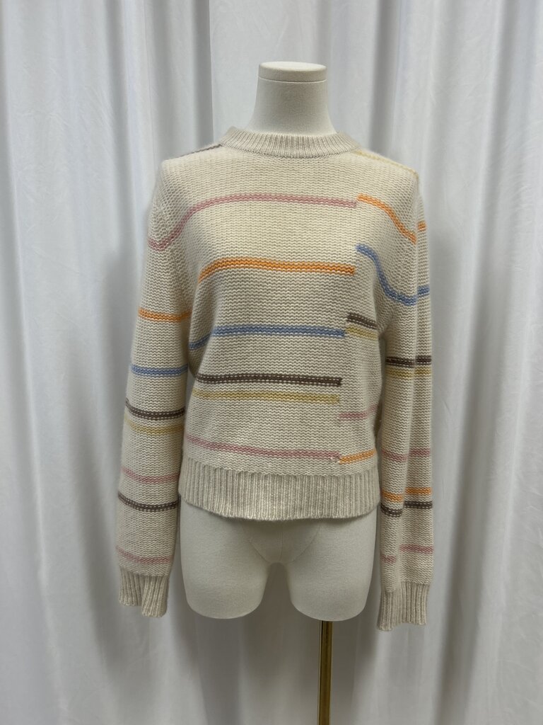 White + Warren Ivory Striped Cashmere Crewneck Sweater