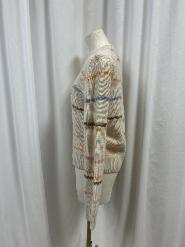White + Warren Ivory Striped Cashmere Crewneck Sweater