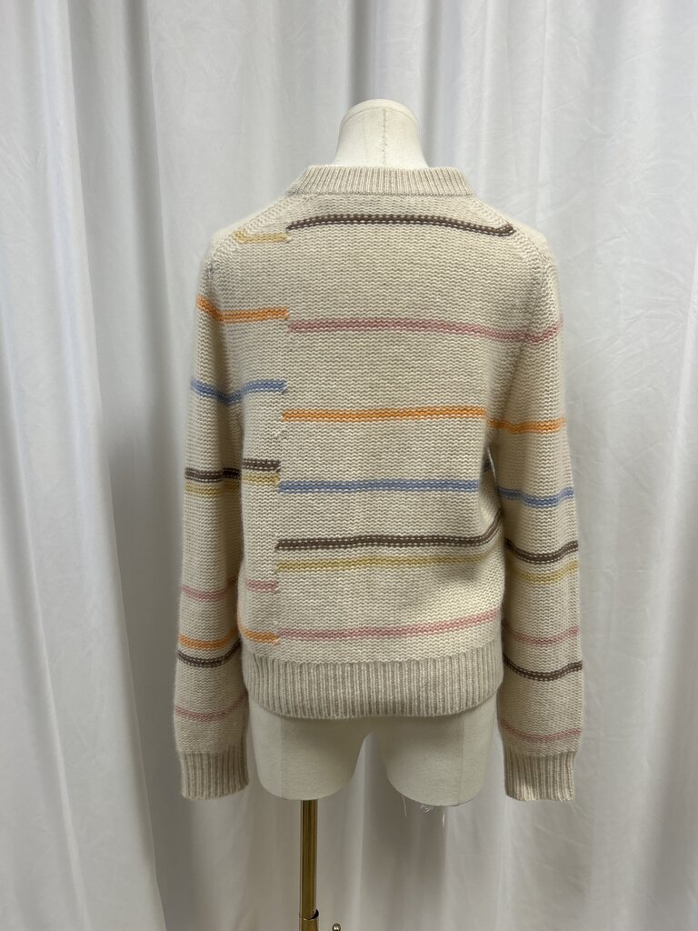 White + Warren Ivory Striped Cashmere Crewneck Sweater