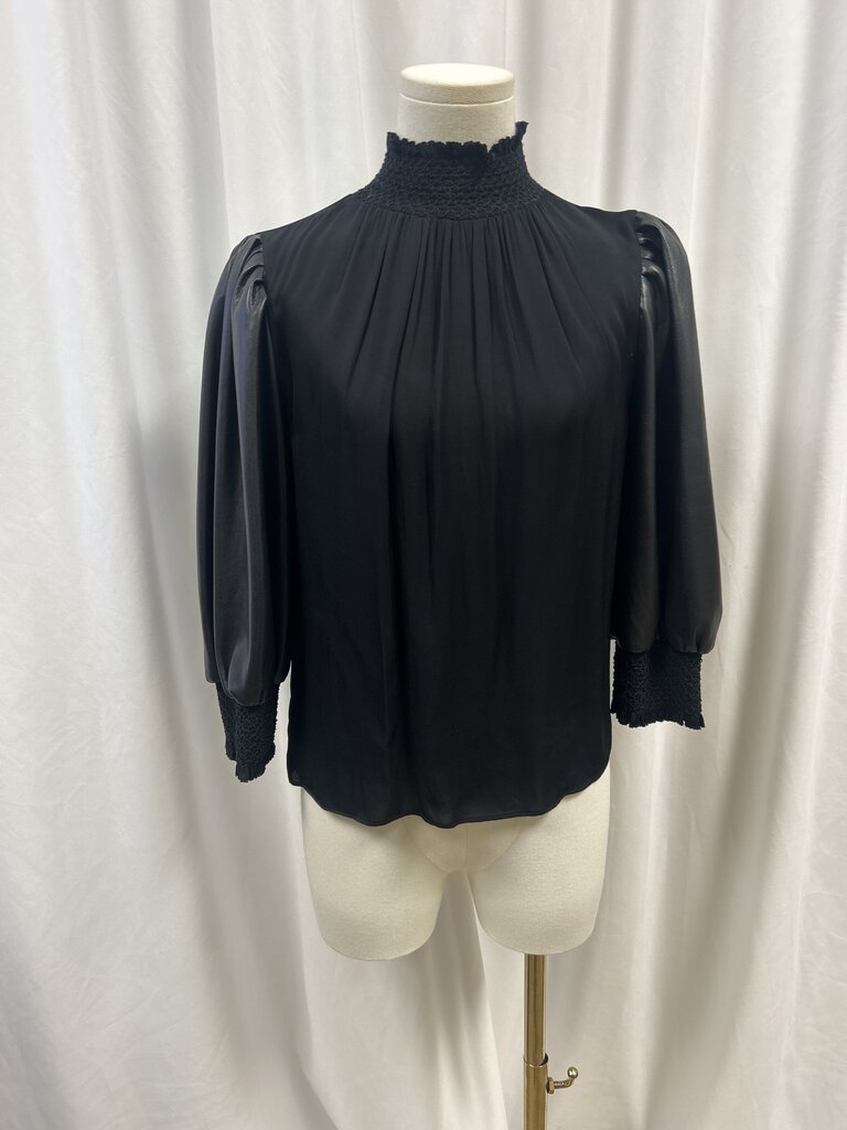 Alice + Olivia High Neck Faux Leather Sleeve Top