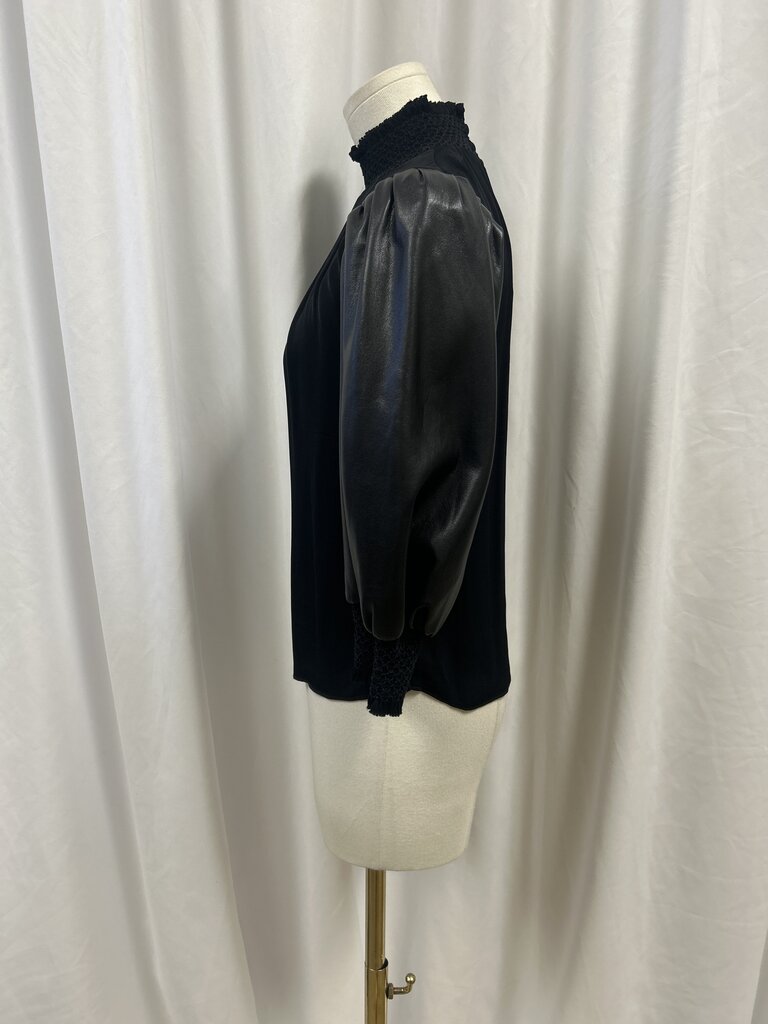 Alice + Olivia High Neck Faux Leather Sleeve Top