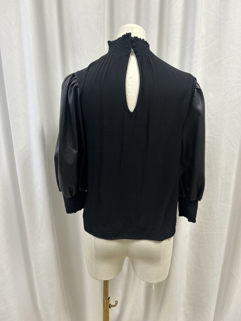 Alice + Olivia High Neck Faux Leather Sleeve Top