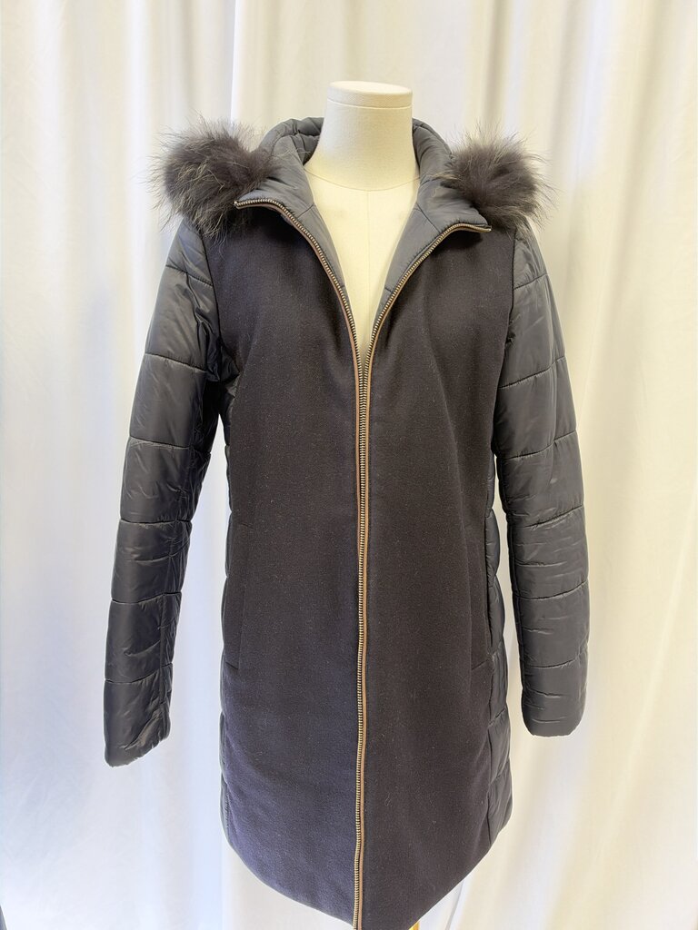 Gimo's Reversible Virgin Wool Coat w/ Raccoon Trim Hood