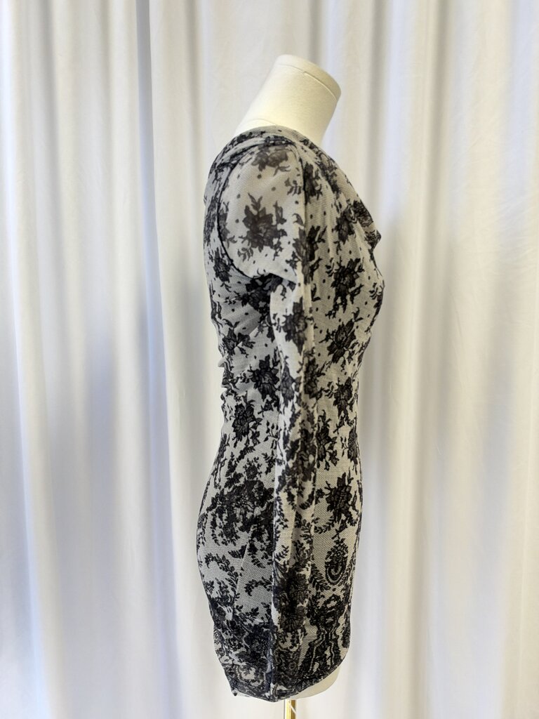 Fuzzi Lace Print Cowl Neck Mini Dress
