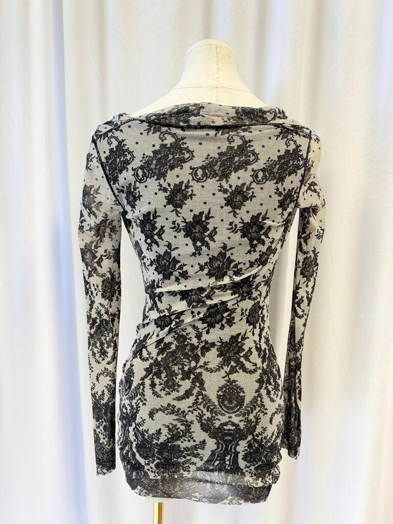Fuzzi Lace Print Cowl Neck Mini Dress