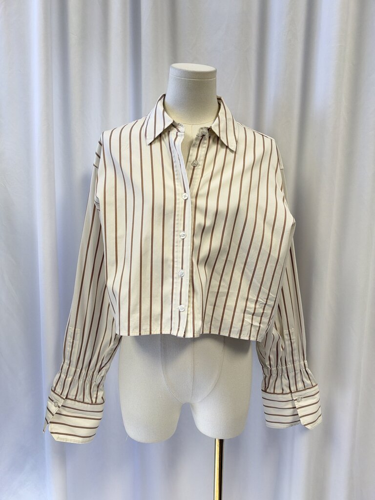 A.L.C. Striped Cropped Long Sleeve Button Up