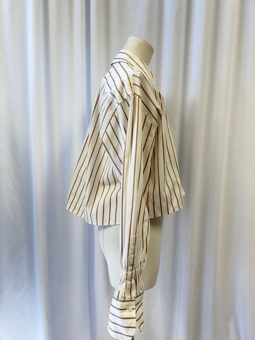A.L.C. Striped Cropped Long Sleeve Button Up